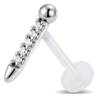 Titanium Labret Pointed Bar With Stones Internally Threaded