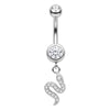 Belly Button Piercing Dangling Snake With Stones Internally Threaded