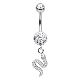 Belly Button Piercing Dangling Snake With Stones Internally Threaded